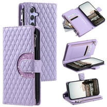 for Samsung Galaxy S25 Wallet Case with Card Holder & Kickstand & Wrist Strap, Flip Folio Book Style PU Leather Shockproof Protective Phone Cover with Crossbody Strap for Samsung Galaxy S25, Purple
