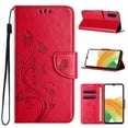 thumbnail image 1 of For Samsung Galaxy S25 Wallet Case,Cute Embossed Butterfly & Flower Patterned Flip Premium PU Leather [Flip Kickstand] [Card Slots] [Wrist Strap] [Magnetic Closure] Phone Cover, Red, 1 of 9