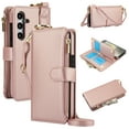thumbnail image 1 of for Samsung Galaxy S25 Wallet Case, Multi-Functional Zipper Purse Case with Card Holders, RFID Blocking Full Body Case, Shoulder Strap Wristband Crossbody Cover for Galaxy S25, Rosegold, 1 of 7