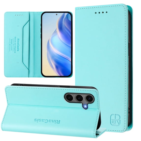 for Samsung Galaxy S25 Wallet Case PU Leather Folio Flip Cover with RFID Blocking Credit Card Holder, Kickstand Protective Shockproof Cover for Samsung Galaxy S25 Purse Case, Mint