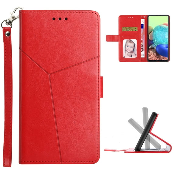 for Samsung Galaxy S25 Wallet Case, Premium PU Leather with Wrist Strap Card Slots Shockproof Protective Magnetic Closure Flip Folio Cover Phone Case for Samsung Galaxy S25 - Red