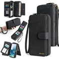 thumbnail image 1 of For Samsung Galaxy S25 Wallet Case with RFID Blocking Credit Card Holder, Detachable Wallet Phone Case Magnetic Closure Flip Kickstand PU Leather Flip Lanyard Strap Wristlet Zipper Purse,Black, 1 of 8