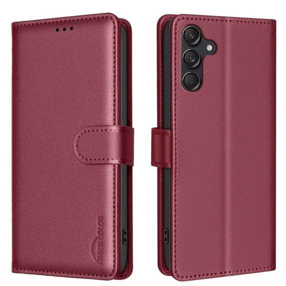 For Samsung Galaxy S25 Wallet Case with RFID Blocking Credit Card Holder, PU Leather Folio Flip Kickstand Protective Shockproof Rugged Phone Case Cover For Women Men,Red