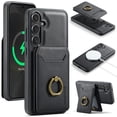 thumbnail image 1 of for Samsung Galaxy S25 Wallet Case with Removable Card Holder, 360° Rotation Ring Kickstand RFID Blocking PU Leather Magnetic Clasp Shockproof Rugged Phone Case Cover for Women Men,Black, 1 of 10
