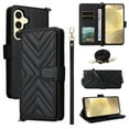 thumbnail image 1 of For Samsung Galaxy S25 Wallet Case with Shoulder Strap & Hand Strap, Premium PU Leather Flip Cover Stand Shockproof Multiple Cards Holder Magnetic Closure Phone Case for Samsung Galaxy S25, Black, 1 of 6