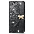thumbnail image 1 of For Samsung Galaxy S25+ Wallet Phone Case,Flip Folding Kickstand,With Wrist Strap,Card Slots,Luxury Diamond Butterfly&Flower Embossing PU Leather Shockproof Anti-fall Phone Case,Black, 1 of 8