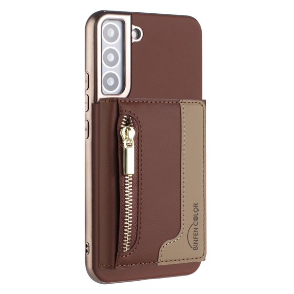For Samsung Galaxy S25 Wallet Phone Case,Magnetic Detachable Back Flip Wallet,Back Flip Kickstand,With Zipper Pocket,PU Leather RFID Blocking Card Slots,Shockproof Rugged Phone Case,Brown