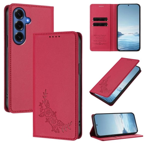 For Samsung Galaxy S26 5G 6.3" 【RFID Blocking 】Protective Purse Case Peony Strong Magnetic Attachment/Closure, Card Slots/Pocket, PU Leather Flip Wallet Case,Red,For Galaxy S26 (5G)
