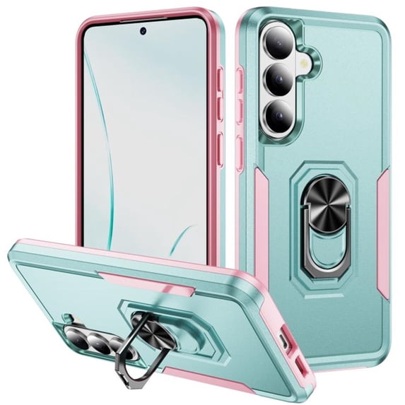 For Samsung Galaxy S26+ 5G Case With 360° Rotation Metal Ring Holder【Magnetic Car Mount】Shockproof Rugged Full Body Protection Heavy Duty Dust/Drop Proof Cover Case,Green&Pink,For Galaxy S26+(5G)