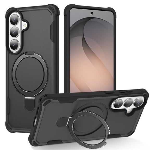For Samsung Galaxy S26 + 5G Case (Compatible With MagSafe) With Invisible Magnetic Metal Kickstand Ring Holder Four Corner Airbag Anti Fall Protective Cover,Black,For Galaxy S26+ (5G)
