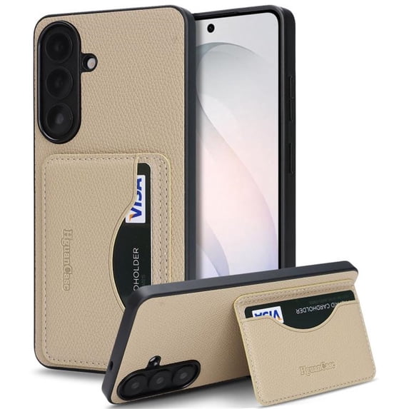 For Samsung Galaxy S26 5G Wallet Case Ultra-Slim Profile Vintage Leather Texture, Wallet For Women Men Card Holder Magnetic Clasp Kickstand Folio Case,Khaki,For Galaxy S26 (5G)
