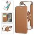 thumbnail image 1 of For Samsung Galaxy S26+ 5G Wallet Cell Cover, RFID Blocking, PU Leather,Compatible With MagSafe , With Flip Card Holder, Ultra Thin Electroplated Rotating Bracket Magneti Protective Cover,Brown, 1 of 9