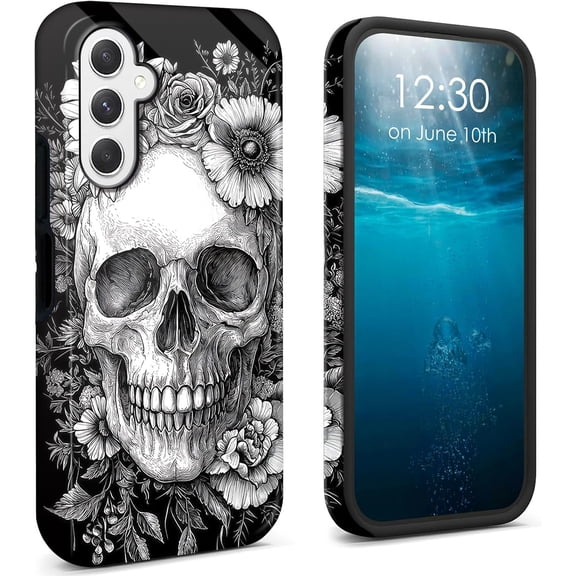 for Samsung Galaxy S26 Case 2026 Dual Layer Cover Hard PC + Soft TPU Black Shockproof Protective Phone Case for Samsung Galaxy S26 6.3 inch - Cute Skull Flowers