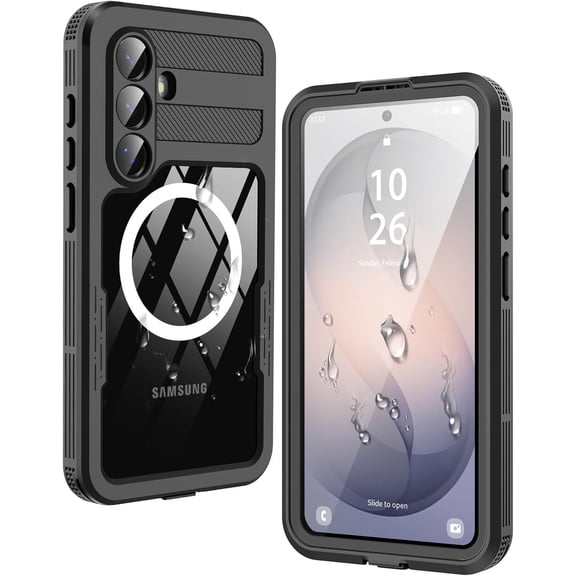 For Samsung Galaxy S26 Case Waterproof,Built-in Lens & Screen Protector, Compatible with MagSafe,Shockproof Dropproof 360° Full Body Protection Phone Case for S26 6.3'' (Black)