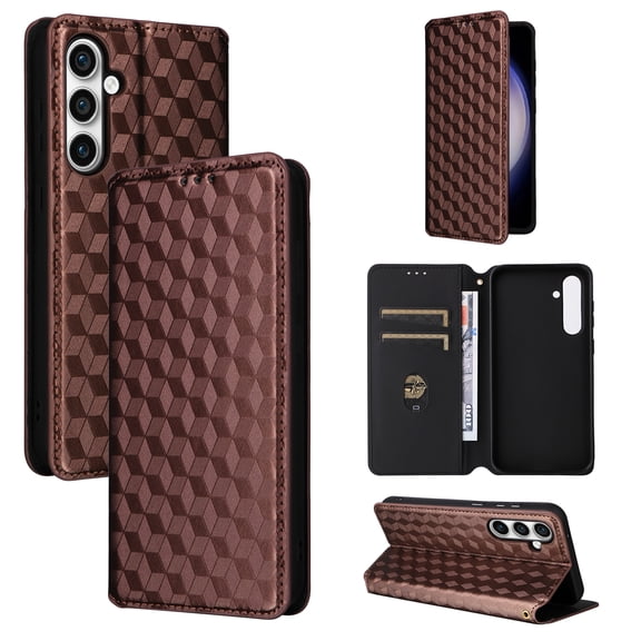 For Samsung Galaxy S26 Edge Wallet Case with RFID Blocking ID Credit Card Holder, Luxury Diamond Patterned Shiny PU Leather Magnetic Folio Book Flip Kickstand Shockproof Phone Case, Brown