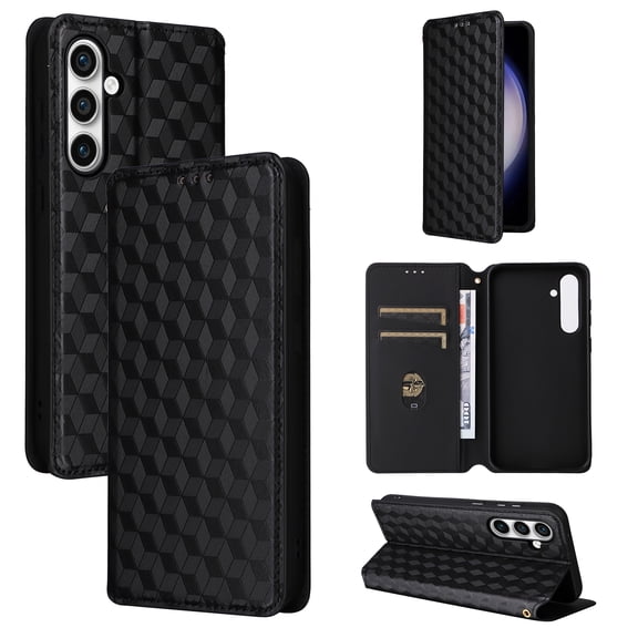 For Samsung Galaxy S26 Edge Wallet Case with RFID Blocking ID Credit Card Holder, Luxury Diamond Patterned Shiny PU Leather Magnetic Folio Book Flip Kickstand Shockproof Phone Case, Black