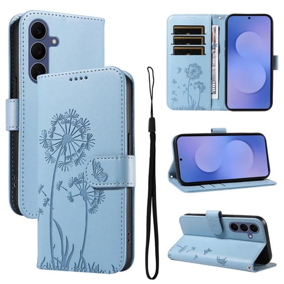 For Samsung Galaxy S26 FE 5G 6.7" Wallet Case ,Dandelion Embossed Pattern with Card Slots, Durable Shockproof Magnetic Flip Phone Case, PU Leather Protective Phone Cover with Kickstand,Sky Blue