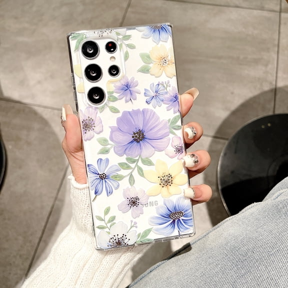 for Samsung Galaxy S26 Flower Case, Luxury Floral Pattern Clear Shockproof [Hard PC Back Soft TPU Edge] Ultra Slim Anti-Scratch Phone Cover for Girls Women Samsung Galaxy S26, F