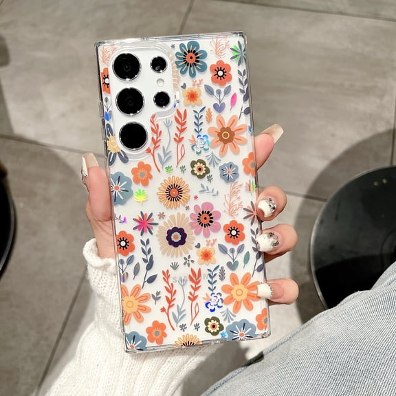 for Samsung Galaxy S26 Flower Case, Luxury Floral Pattern Clear Shockproof [Hard PC Back Soft TPU Edge] Ultra Slim Anti-Scratch Phone Cover for Girls Women Samsung Galaxy S26, D