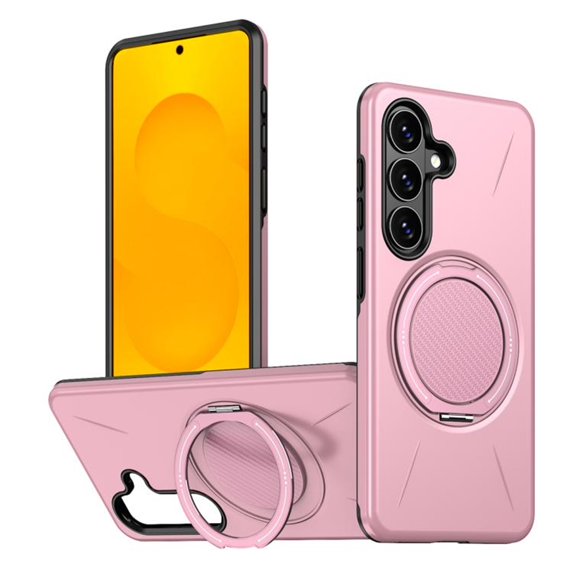 For Samsung Galaxy S26 Plus 5G Ultra Slim Hybrid TPU+PC Protective Cover with Metal Rotation Holder , Military Grade Shockproof Phone Case Cover,Pink,For Galaxy S26 Plus 5G