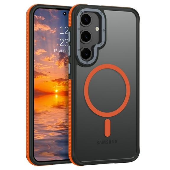 Samsung Galaxy S26 Plus Case 6.7 Inch - DOMAVER Magnetic Case Compatible with Mag-Safe | Translucent Matte Finish | Shockproof & Anti-Scratch Protection | for Samsung S26 Plus Case - Black/Orange