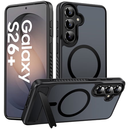 for Samsung Galaxy S26 Plus Case Magnetic, [Compatible with MagSafe][Built-in Invisible Stand ], Military Grade Drop Protection Translucent Slim Case for Galaxy S26 Plus , Black