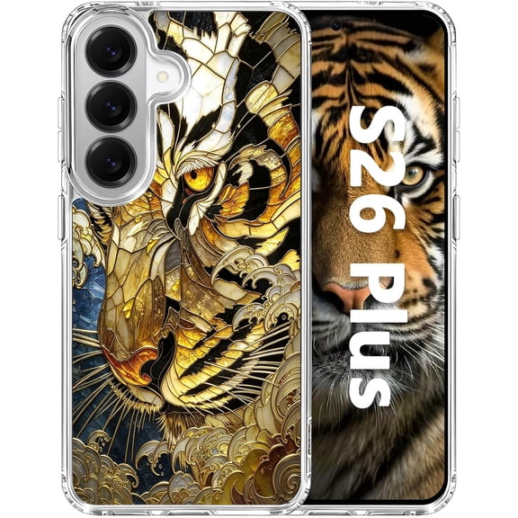 For Samsung Galaxy S26 Plus Magnetic Case, Shockproof Cover(Tiger) | Compatible with MagSafe, Aesthetic Animal Stained Glass Art Design, Slim Fit Hard PC Back Clear Phone Shell for Men Teens