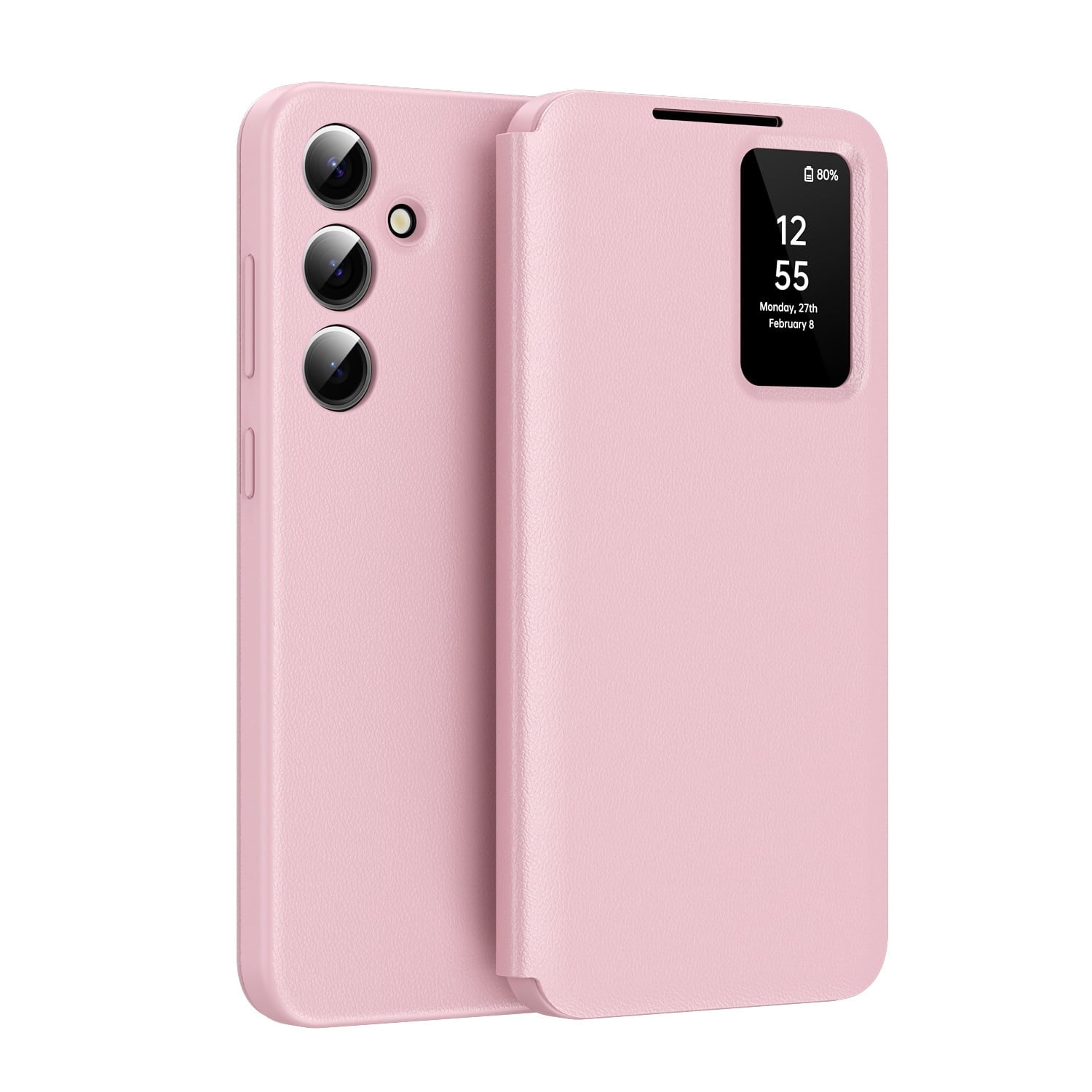 for Samsung Galaxy S26 Plus Smart Wallet Phone Case, Protective Cover with Smart Small Screen View, Finger Tap Control, Slim Design, Card Holder Pocket, PU Leather Flip Cover, Pink