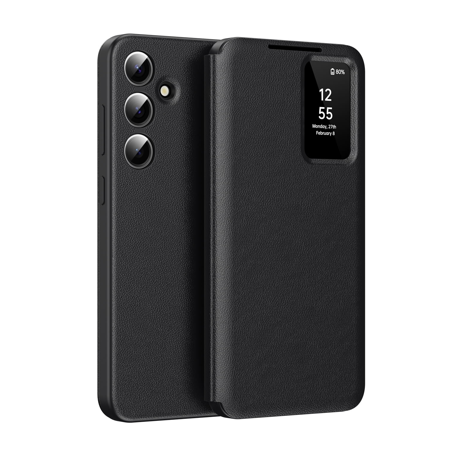 for Samsung Galaxy S26 Smart Wallet Phone Case, Protective Cover with Smart Small Screen View, Finger Tap Control, Slim Design, Card Holder Pocket, PU Leather Flip Cover, Black