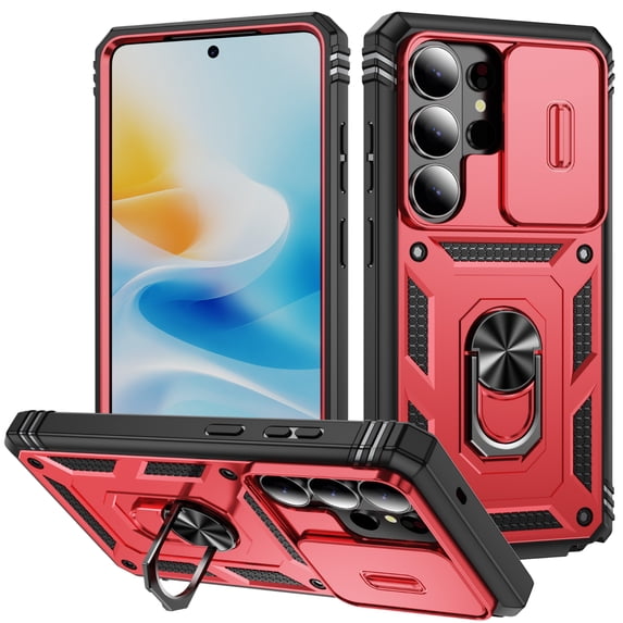 for Samsung Galaxy S26 Ultra 3-in-1 Phone Case with Slide Camera Cover, Build in 360° Rotating Ring Stand, Military Grade Protective Shockproof Heavy Duty Phone Case for Samsung Galaxy S26 Ultra,E