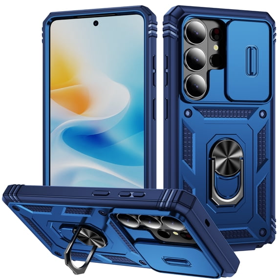 for Samsung Galaxy S26 Ultra 3-in-1 Phone Case with Slide Camera Cover, Build in 360° Rotating Ring Stand, Military Grade Protective Shockproof Heavy Duty Phone Case for Samsung Galaxy S26 Ultra,H