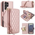 thumbnail image 1 of For Samsung Galaxy S26 Ultra 5G 6.9"【RFID Blocking 】Diamond Grid Wallet Case Magnetic Flip Cover 7-Card Slots Zipper Pocket With Detachable Shoulder Strap And Wrist Strap,Rose gold, 1 of 9