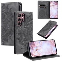 For Samsung Galaxy S26 Ultra 5G 6.9" Totem Embossed Strong Magnetic Attachment/Closure, Card Slots/Pocket, PU Leather Flip Wallet Case,Grey,For Galaxy S26 Ultra