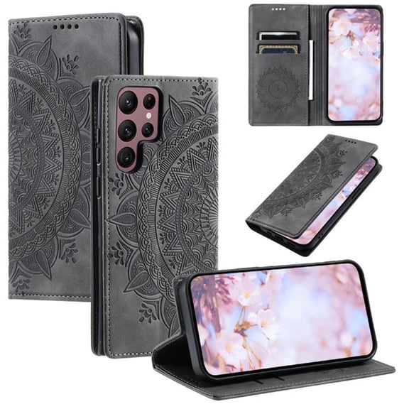 For Samsung Galaxy S26 Ultra 5G 6.9" Totem Embossed Strong Magnetic Attachment/Closure, Card Slots/Pocket, PU Leather Flip Wallet Case,Grey,For Galaxy S26 Ultra