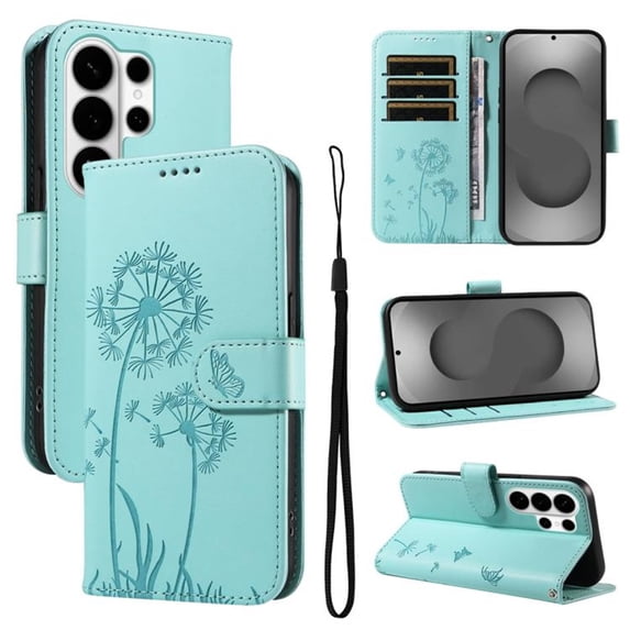 For Samsung Galaxy S26 Ultra 5G 6.9" Wallet Case ,Dandelion Embossed Pattern with Card Slots, Durable Shockproof Magnetic Flip Phone Case, PU Leather Protective Phone Cover with Kickstand,Green