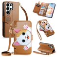 thumbnail image 1 of For Samsung Galaxy S26 Ultra 5G Case Cat Pattern Buckle Zipper Wallet  5-card  Flip Wallet Leather With Card Holder Magnetic Closure Phone Cases Cover With Shoulder Strap and Wrist Strap,Brown, 1 of 11