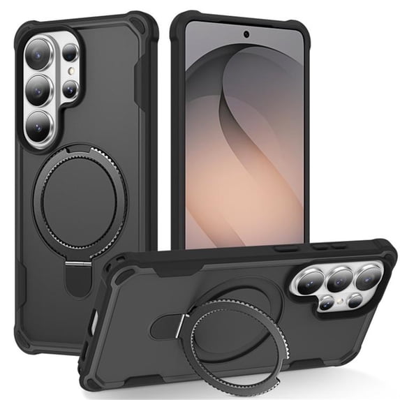For Samsung Galaxy S26 Ultra 5G (Compatible With MagSafe) With Invisible Magnetic Metal Kickstand Ring Holder Four Corner Airbag Anti Fall Protective Cover,Black,For Galaxy S26 Ultra 5G