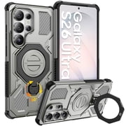 Samsung Galaxy S26 Ultra Case, [360 Spin Magnetic Stand] [Compatible with MagSafe], Military Grade Protective S26 Ultra Case with Kickstand & Ring Holder, Gray