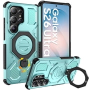 Samsung Galaxy S26 Ultra Case, [360 Spin Magnetic Stand] [Compatible with MagSafe], Military Grade Protective S26 Ultra Case with Kickstand & Ring Holder, Green