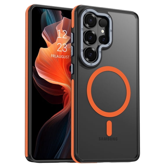 Samsung Galaxy S26 Ultra Case 6.9 Inch - DOMAVER Magnetic Case Compatible with Mag-Safe | Translucent Matte Finish | Shockproof & Anti-Scratch Protection | for Samsung S26 Ultra Case - Black/Orange