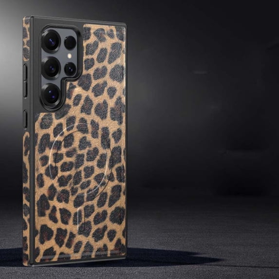 For Samsung Galaxy S26 Ultra Case Compatible with MagSafe, Luxury Slim Shockproof Protective Cover with Leopard Print & Carbon Fiber Texture, Magnetic Phone Case for Women and Men,A