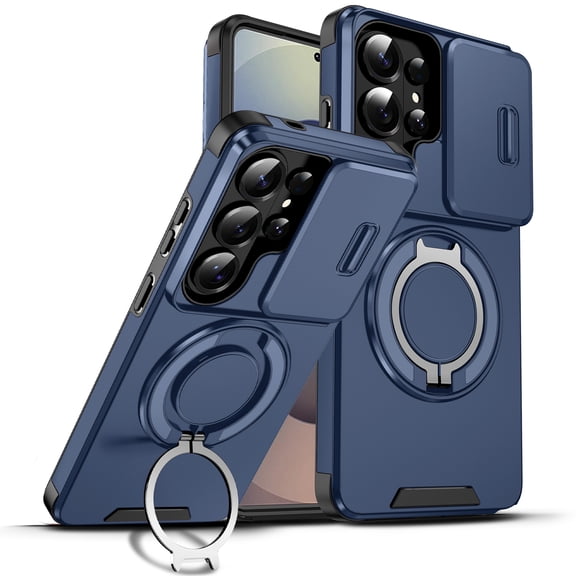 for Samsung Galaxy S26 Ultra Case, Military Grade Shockproof Bumper Rugged Rotating Stand Ring Holder Anti-Scratch Magnetic Cover Compatible with Car Mount Case for Samsung Galaxy S26 Ultra, Blue