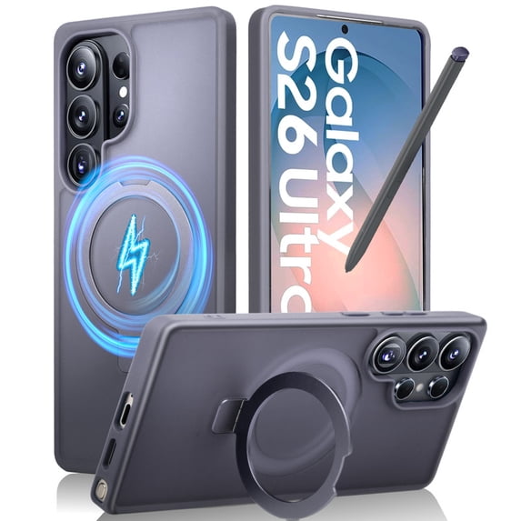 Samsung Galaxy S26 Ultra Case with Ring Kickstand - MagSafe Compatible, Translucent Matte Slim Shockproof Cover, Military Grade Drop Protection - Grey
