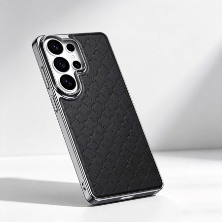 For Samsung Galaxy S26 Ultra Phone Case,Built-in Magnetic Ring,Fit For Mag-Safe,Anti-Scratch Skin-Friendly Rhombus Textured PU Leather Back,Shockproof Non-Slip Protection Phone Case,Black