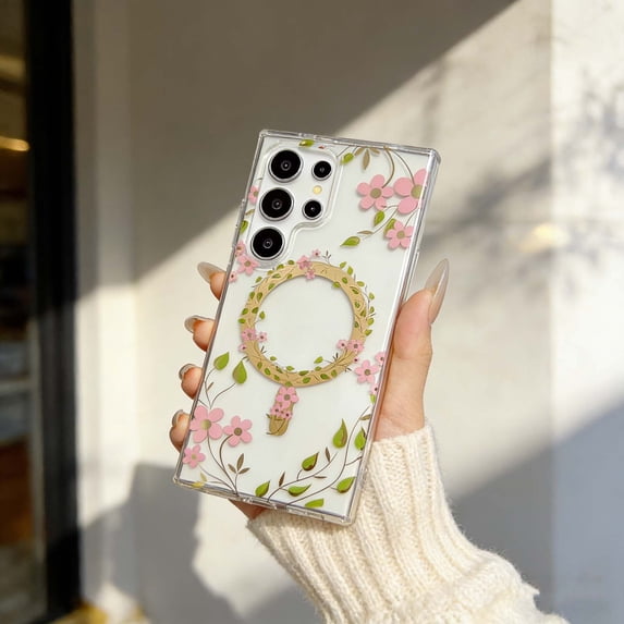 For Samsung Galaxy S26 Ultra Phone Case,Fresh Floral Print Back Design,Crystal Transparent,Compatible With Wireless Charging,Ultra Slim Shockproof Anti-fall Anti-Scratch,Thin Fit Phone Case,C