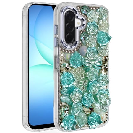 For Samsung Galaxy S26 Ultra Phone Case, Muti-Color Floral Fashion Bling Crystal 3D Full Diamonds Stones Sparkle Rhinestone Glitter Hybrid Cover for Galaxy S26 Ultra - Blue