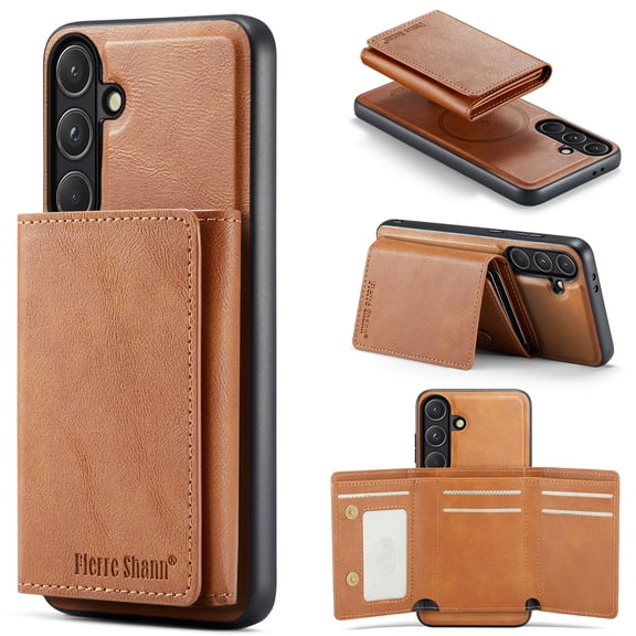 for Samsung Galaxy S26 Wallet Case, Tri-fold Magnetic 2-in-1 Detachable Phone Case, Card Holder RFID Blocking, Fashionable Faux Leather Card Slot & Folding Design, Brown