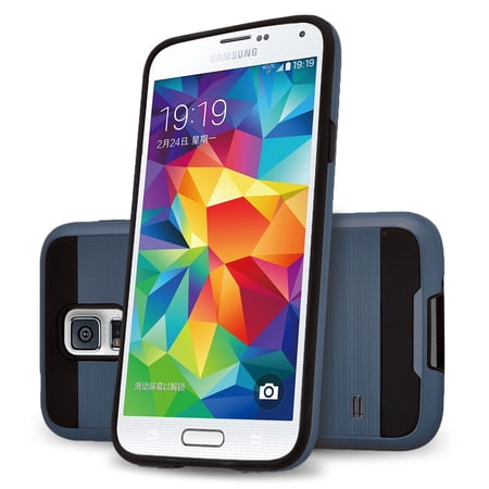 Samsung Galaxy S5 Phone Case, 2-Piece Style Hybrid Shockproof Hard Case Cover with Hybird Shockproof-Ink Blue