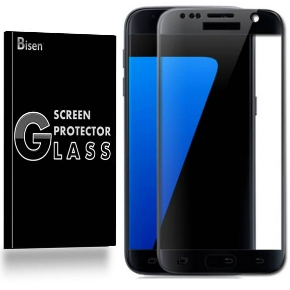 Samsung Galaxy S7 [2-Pack BISEN] 9H [Full Cover] Tempered Glass Screen Protector, Edge-To-Edge, Anti-Shock, Shatterproof, Bubble Free [Black]