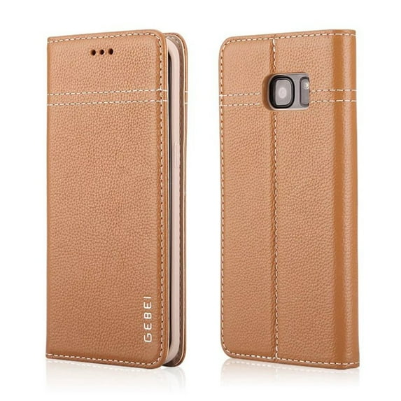Samsung Galaxy S7 Case ,Mignova Genuine Leather Magnetic Closure Card Slot Wallet Case Cover with kick stand, ID & Credit Card Pockets for Samsung Galaxy S7 (Kahki)